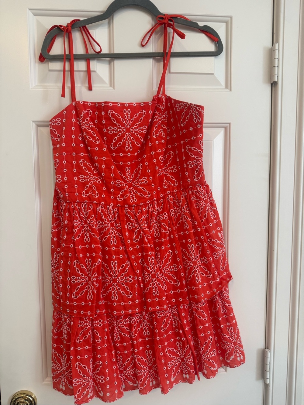 Milly Red Eyelet-Pattern Tie-Shoulder Sundress